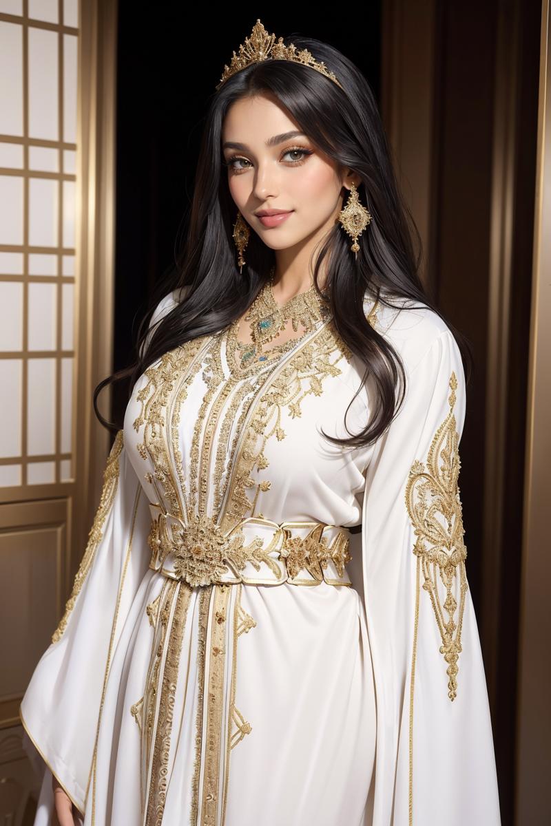 14059-507815742-((masterpiece,best quality,edgQuality)),(smile),looking at viewer,standing,_edgCaftan, a woman in a white robe with golden embro.png